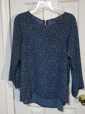 EUC Papermoon Navy Micro Floral Long-Sleeve Blouse